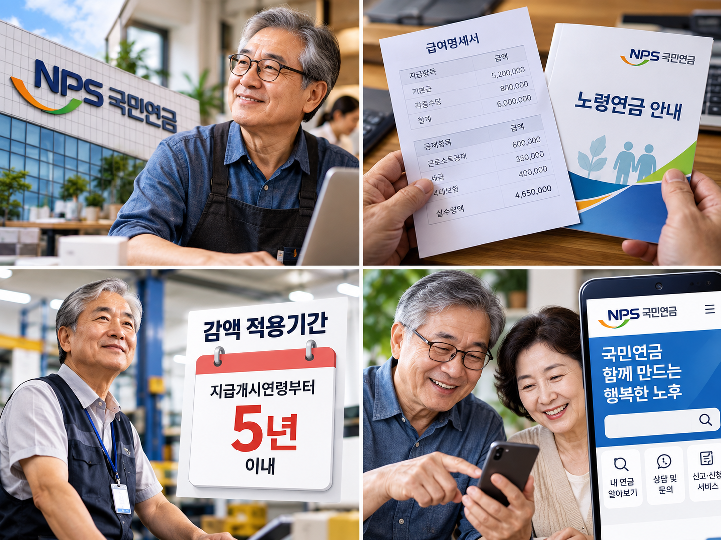 국민연금을 받으면서 직장에서 계속 일하고 있는 중장년층의 모습의 이미지
