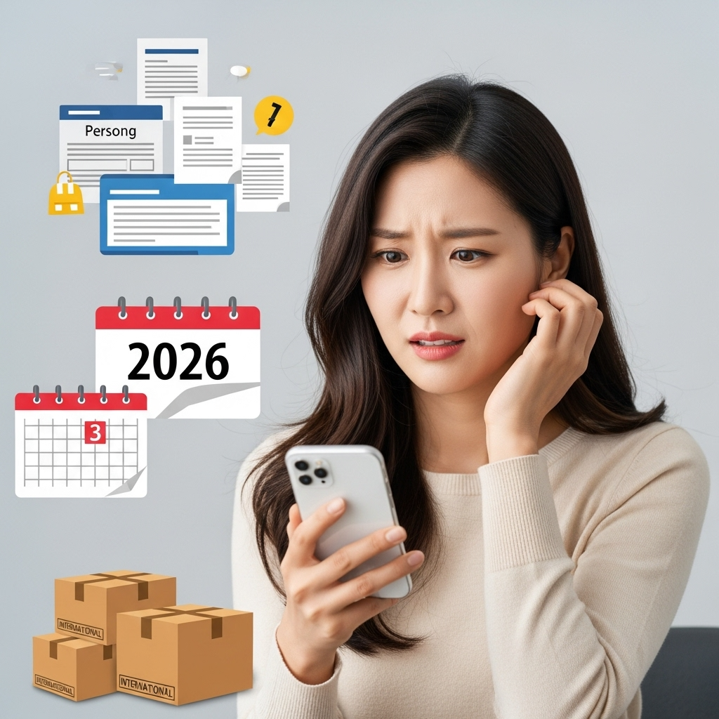 2026년부터 1년 유효기간이 적용되는 개인통관고유부호 갱신 및 재발급 안내를 확인하는 여성