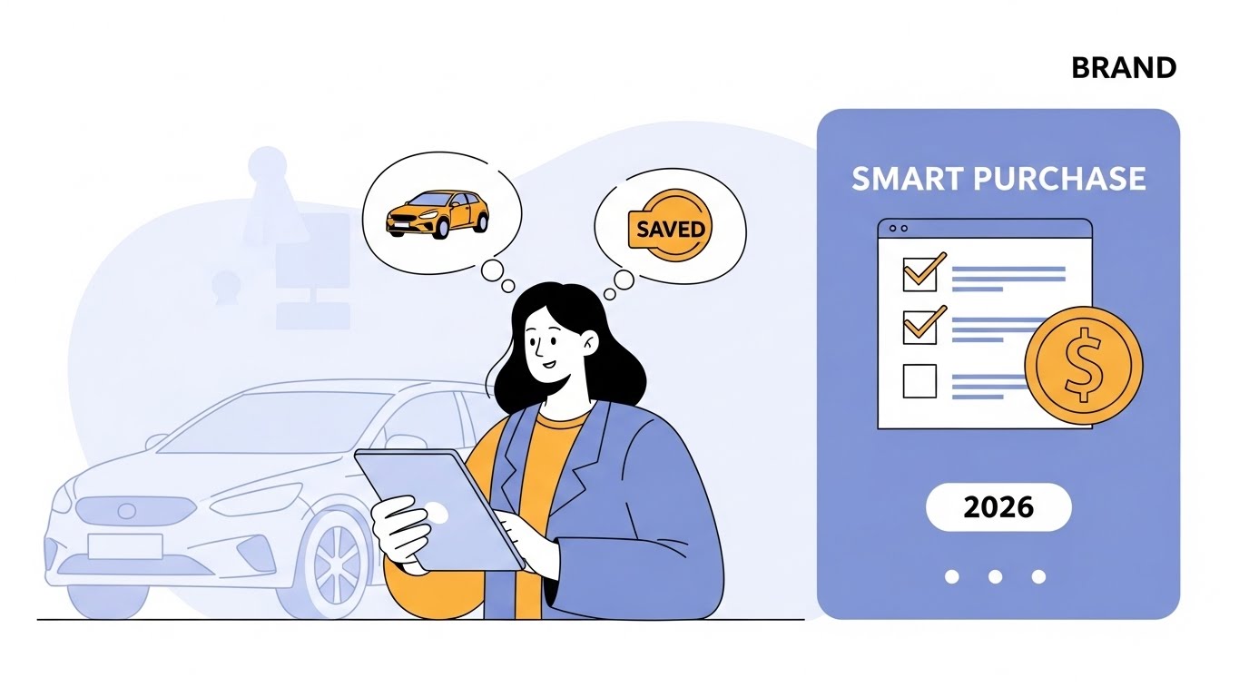 2026년 개소세 및 보조금 혜택을 활용하여 스마트하게 자동차를 구매하는 사람이 노트북으로 정보를 확인하는 모습