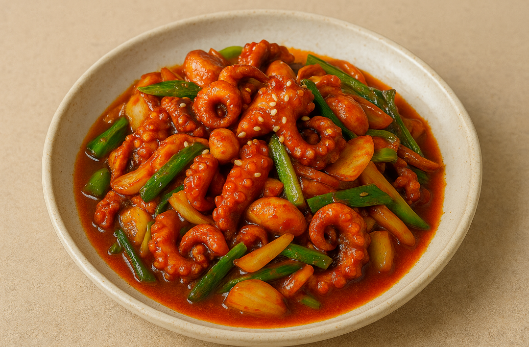 타우린이 풍부한 봄 제철 해산물 쭈꾸미 볶음 요리, 피로회복에 좋은 건강식