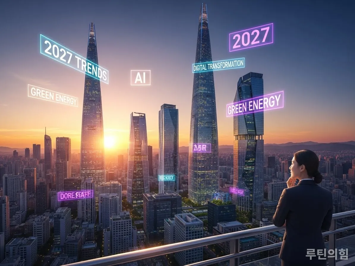 2027년 미래 기술 트렌드를 바라보는 서울의 전경