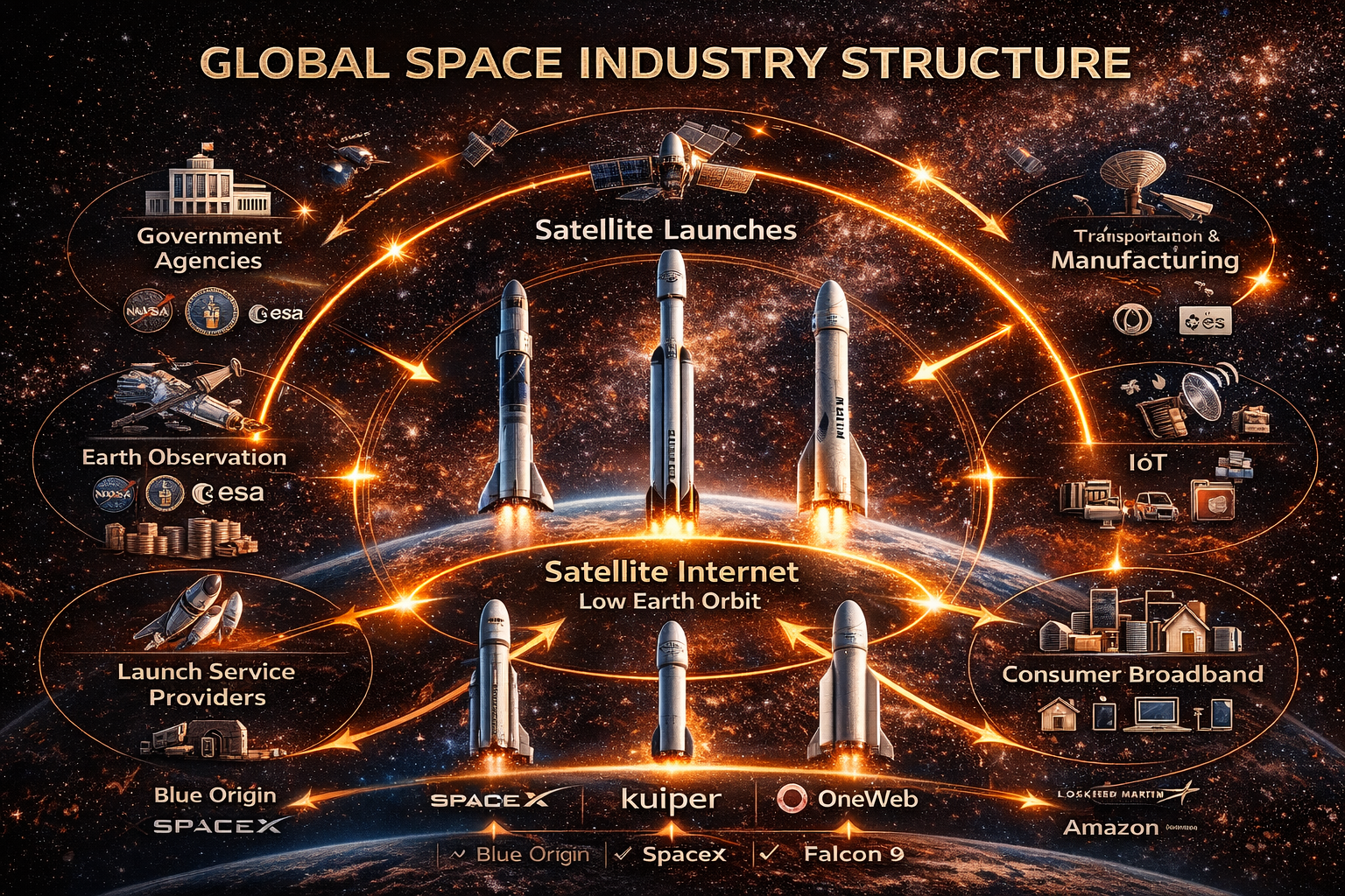 우주 산업 구조 위성 발사 통신 시장 생태계 설명 이미지