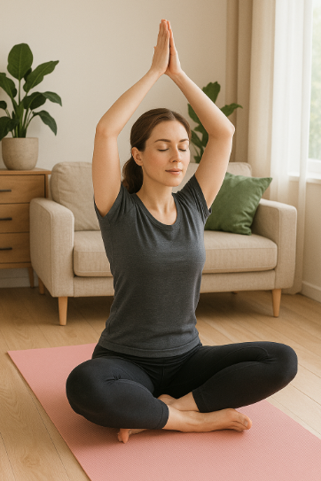 집에서 홈트레이닝 하고있는 여성