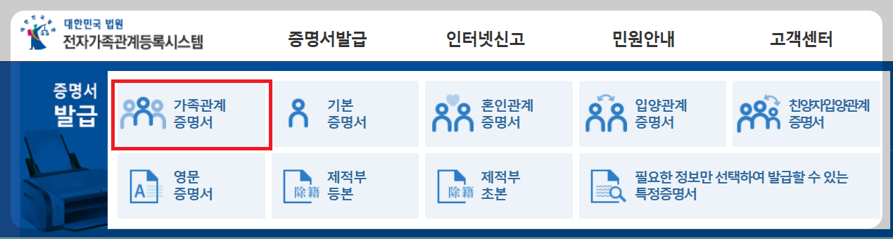 가족관계증명서 인터넷 발급 방법
