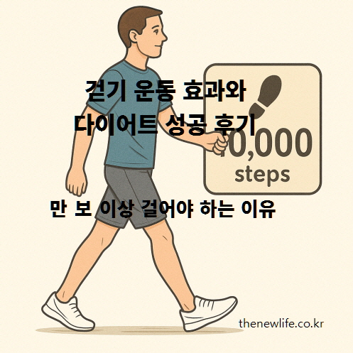 만 보 이상 걷기가 다이어트 성공 기준임을 강조하는 일러스트 이미지