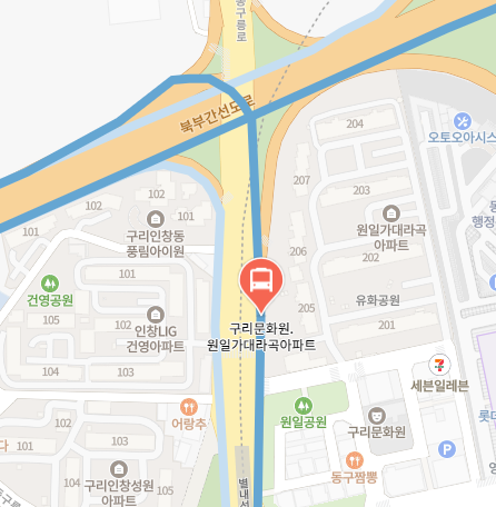 구리문화원.원일가대라곡아파트.동구동주민센터에서 인천공항 리무진 공항버스(8843번) 지도 위치