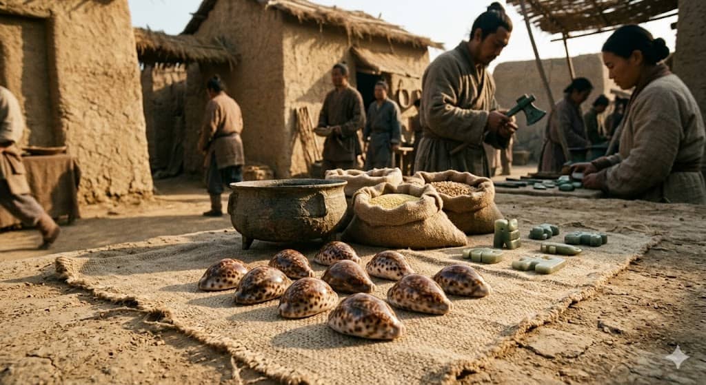 파일명: ancient_china_cowrie_shell_currency_yinshang_dynasty_museume.jpg Alt 태그: 고대 중국 은상시대 자안패 조개 화폐 황하 유역 5000년 화폐 역사 수(水) 오행 경제