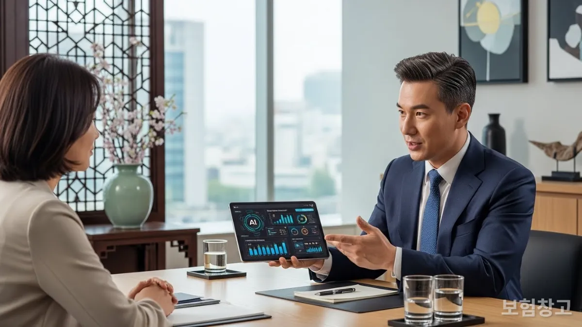 AI 기술로 보험 설명을 듣는 한국인 고객