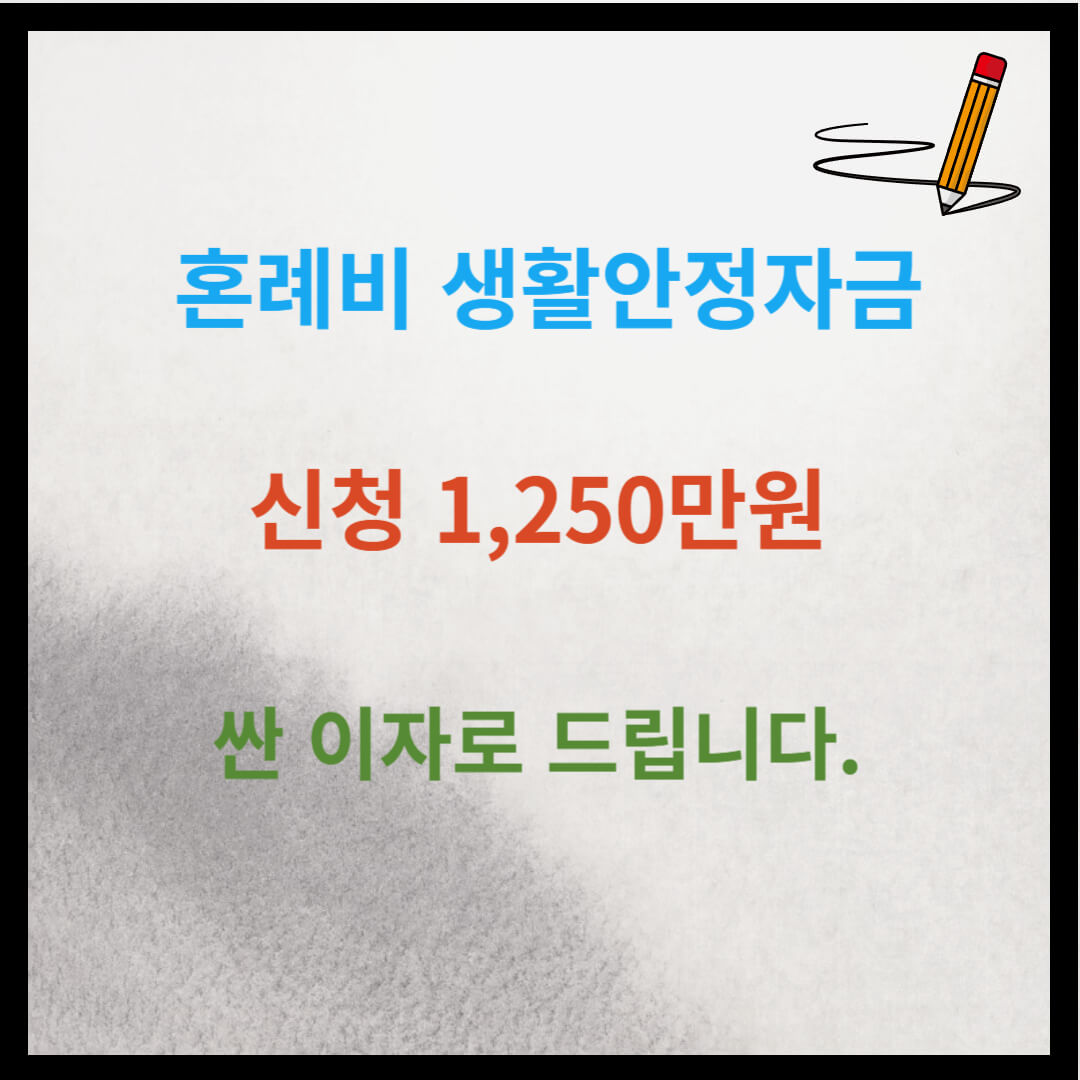 혼례비 생활안정자금 신청 1&#44;250만원 싼 이자로 드립니다.