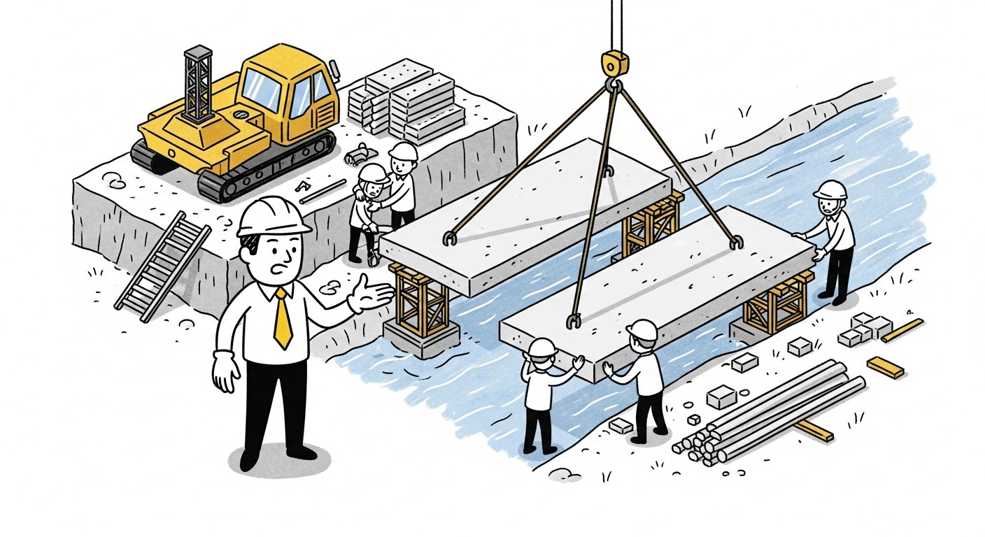 하천 바닥에 슬래브를 설치해 복개천을 형성하는 과정