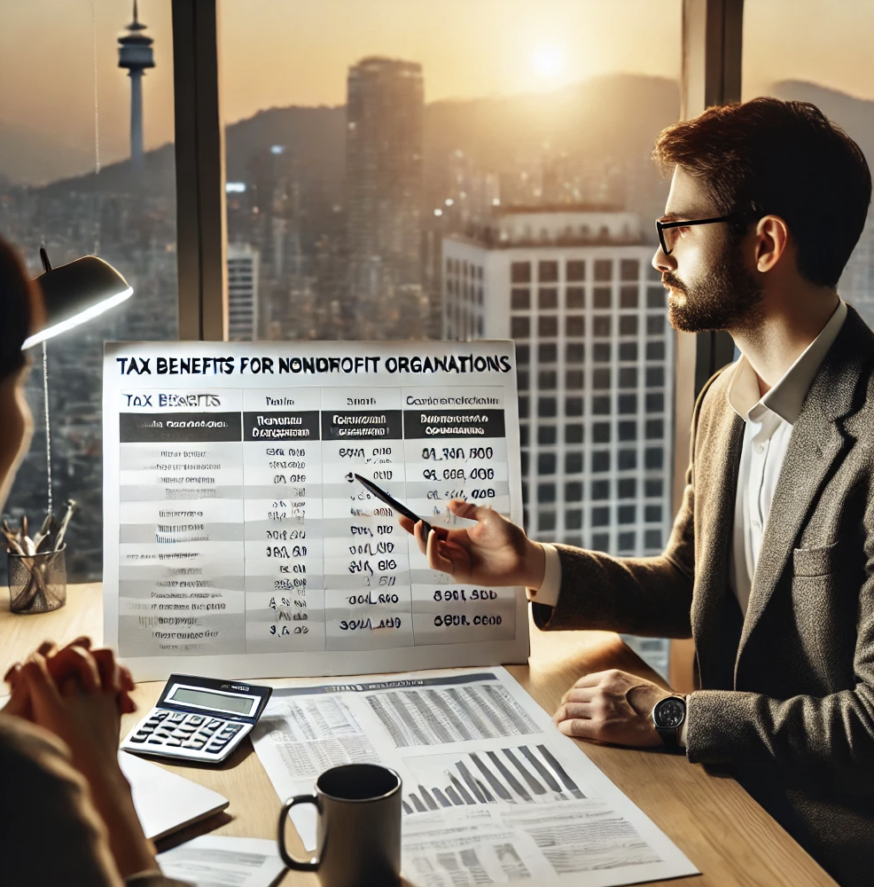 비영리법인의 원천징수된 이자소득세 환급 방법을 전문가와 논의하는 모습