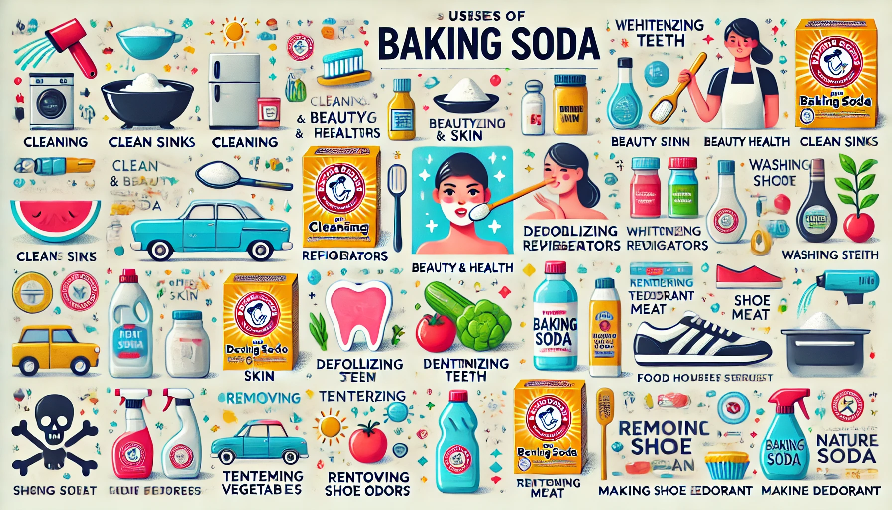 인포그래픽을 통해 베이킹소다의 활용법을 쉽게 이해할 수 있습니다.