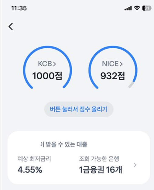 블로그 주인장 실제 신용점수