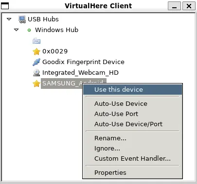 VirtualHere USB Client 실행모습