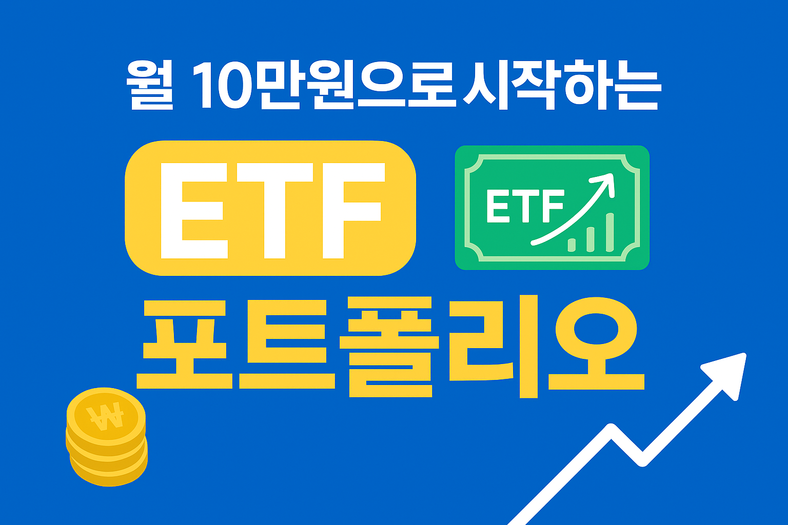 월 10만 원으로 시작하는 ETF 포트폴리오 투자 방법 배너, 동전과 상승 그래프가 보임.