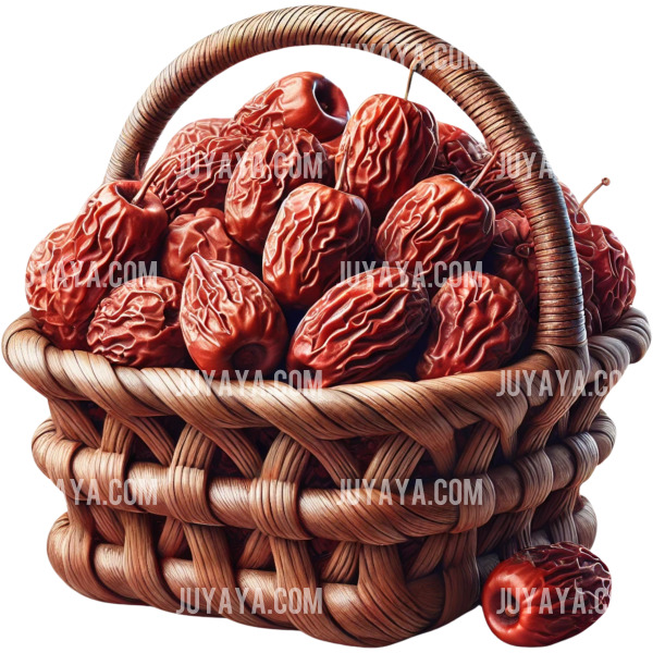 라탄 바구니에 가득 담긴 말린 대추. 겨울철 따뜻한 차를 만들기에 완벽한 재료.