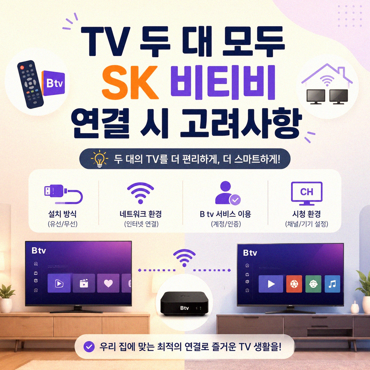 B티비 TV 2대 설치 SK 비티비 연결 시 확인 사항