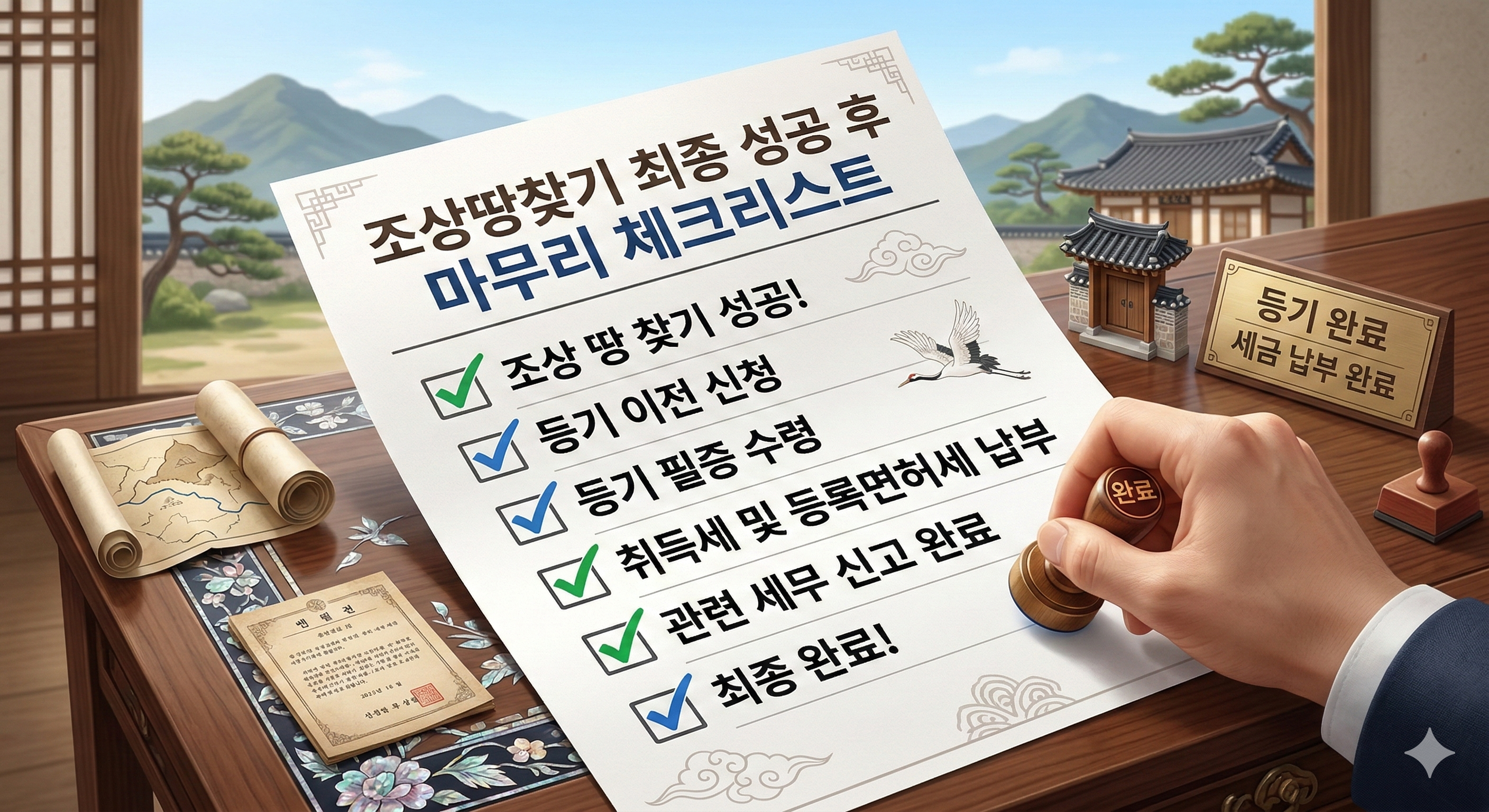 조상땅찾기 최종 성공 후 등기 이전과 세금 납부를 마무리하는 체크리스트 이미지