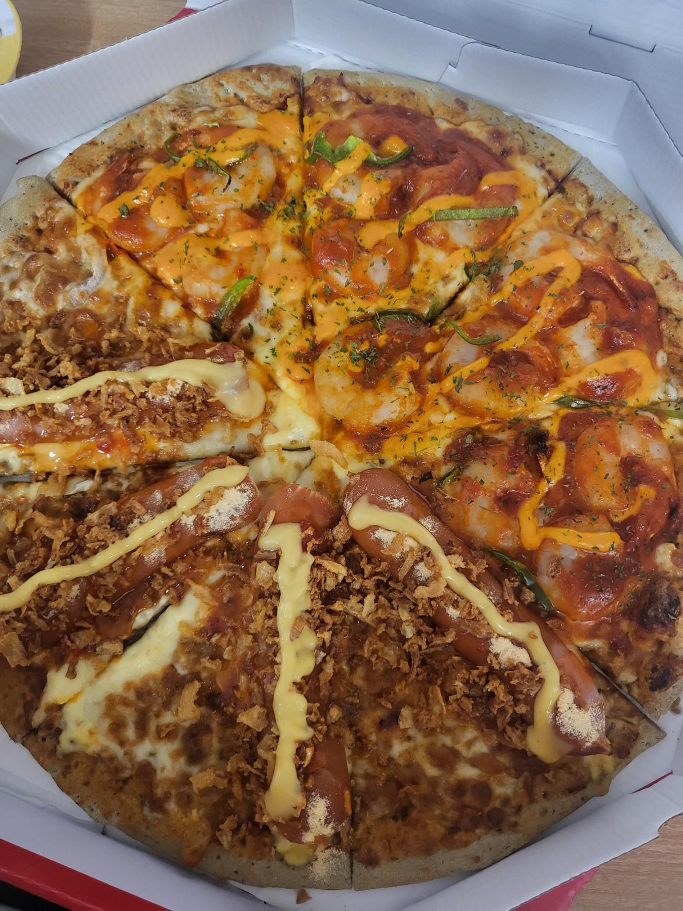 프래드피자 반반피자 킬바사와 쉬림프듬뿍