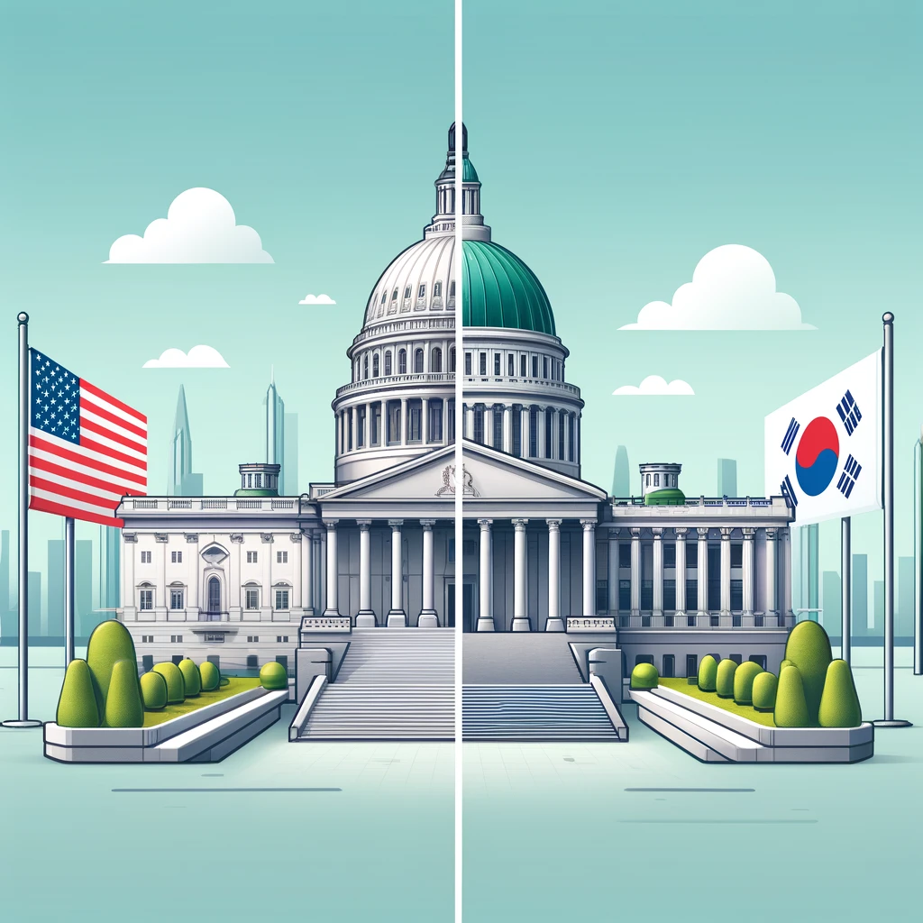 미국과 한국 국회의사당 건물이 나란히 있는 이미지