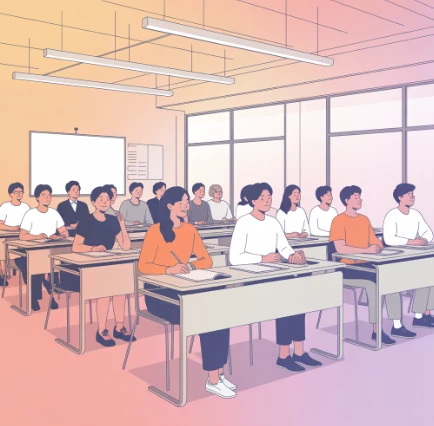 주택관리사협회 교육받는 사람들 모습 예시 일러스트