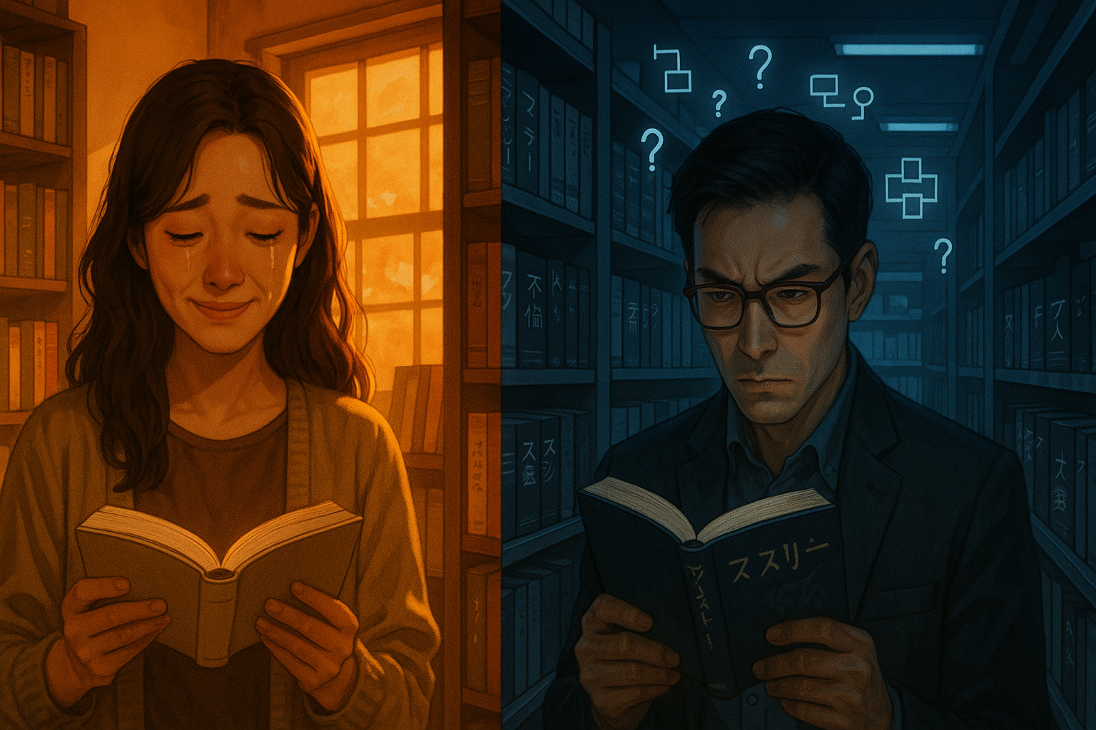 한국인은 책을 보며 눈물을 흘리고, 일본인은 책을 들고 분석하고 있음