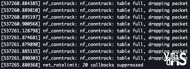 nf_conntrack table full 오류 출력 모습이다.