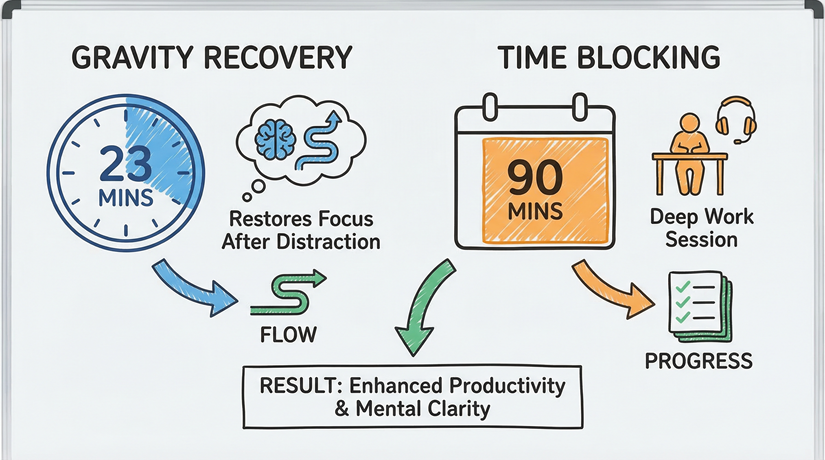 업무 효율 극대화를 위한 타임 블로킹 구조 인포그래픽