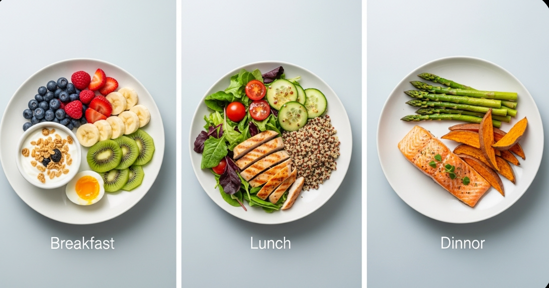 건강하고 균형 잡힌 하루 3끼 식사 사진