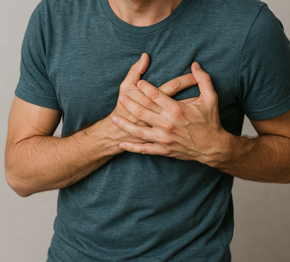 가슴 통증 느끼는 청년 사진 이미지