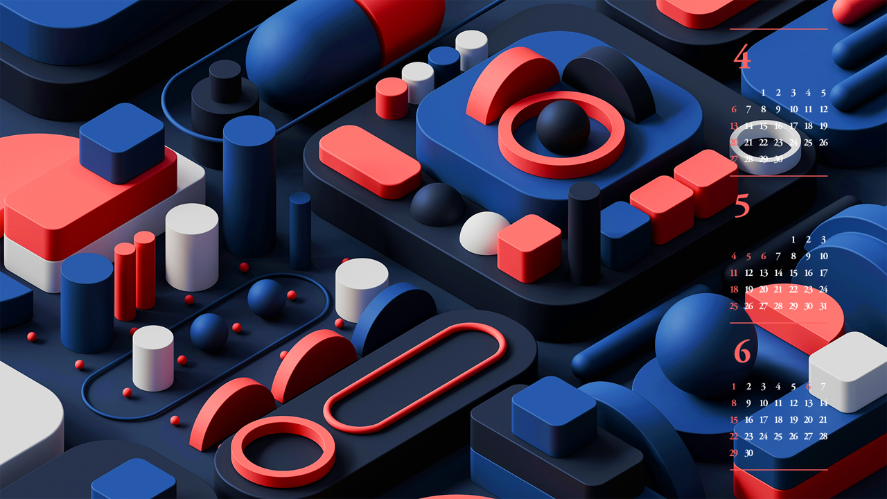 16 빨간색 파란색 3D모형 B - 2025년5월 노트북배경화면