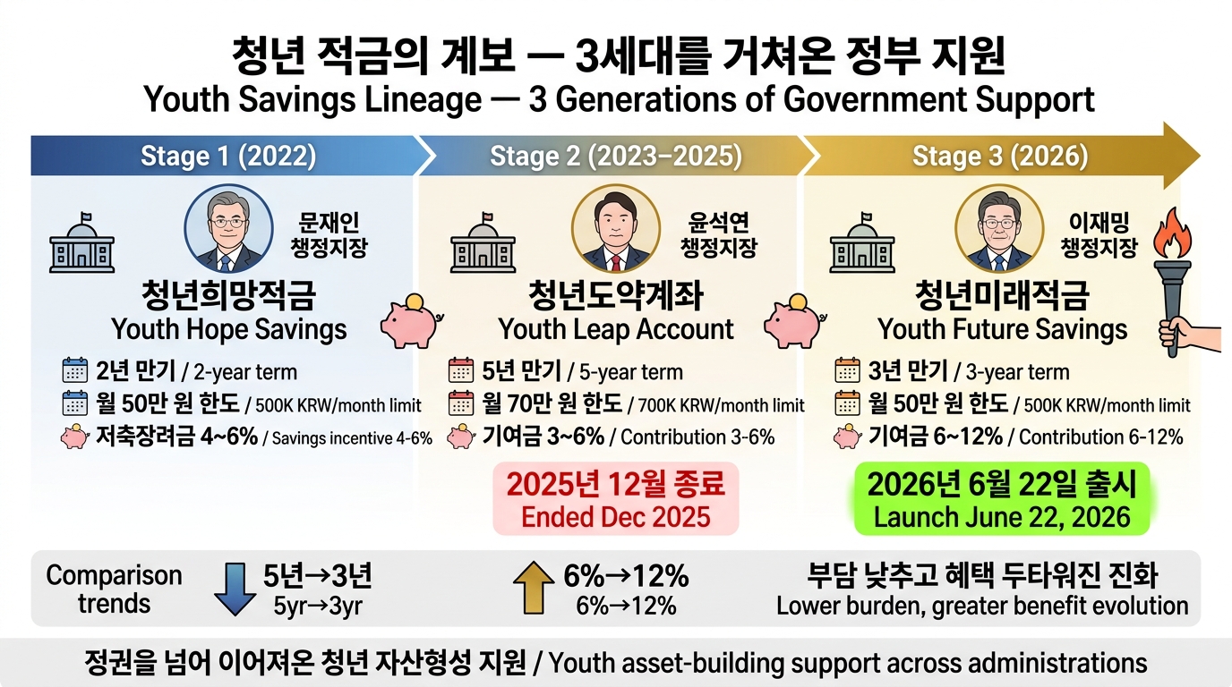 청년희망적금(2022) → 청년도약계좌(2023) → 청년미래적금(2026)