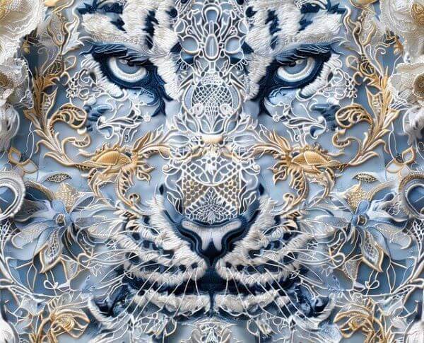 자수 스타일의 호랑이 얼굴 문양