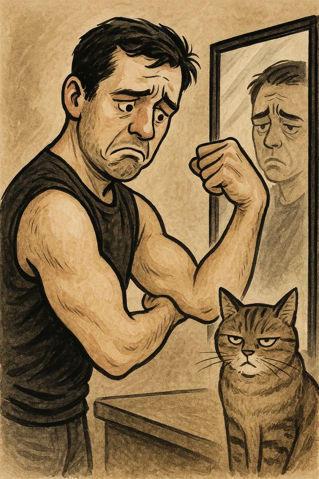 살은 빠졌는데 팔근육도 빠진 남성.