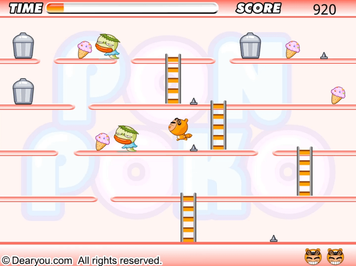 돌아온-너구리-플래시게임-플레이2-송곳을-피해-점프하는-화면