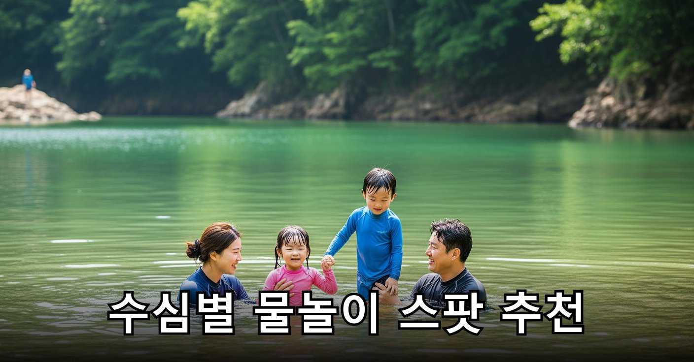 백담계곡에서 물놀이를 즐기는 가족의 모습