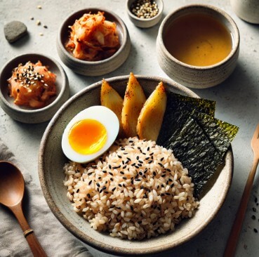 잡곡밥과-구운-김-반숙-계란-사진