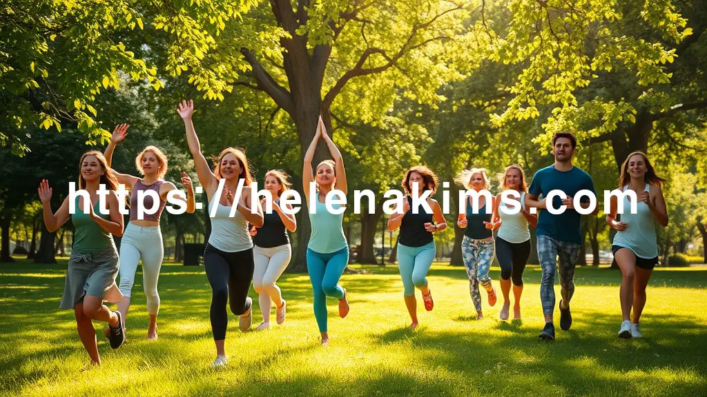 따뜻한 햇살이 비치는 푸른 공원에서 활기차고 가볍게 조깅하는 건강한 사람들의 모습