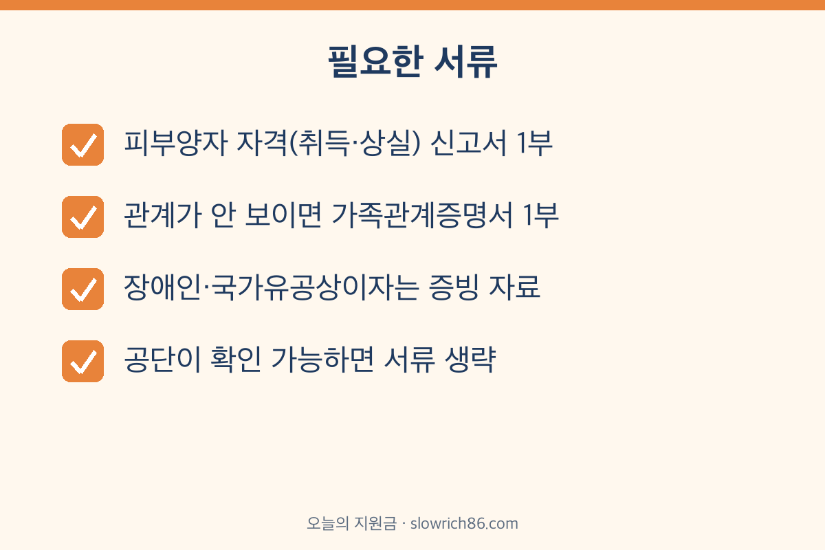 건강보험 피부양자 등록 서류 신고서 가족관계증명서 장애인 증빙
