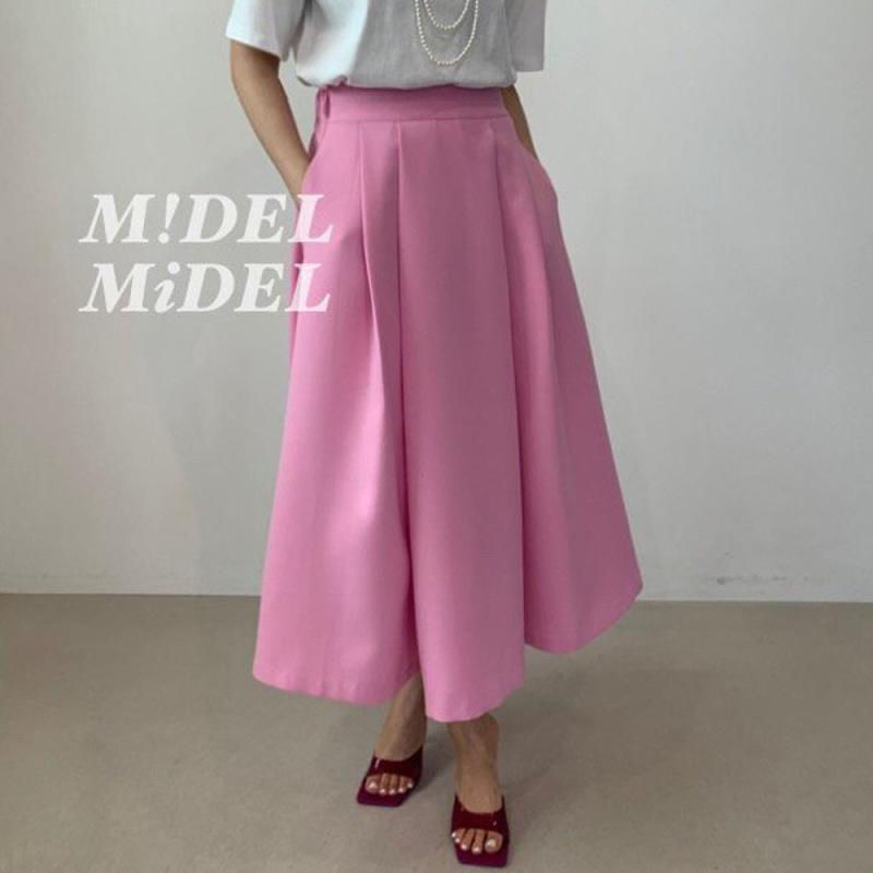 부티크 핀턱 볼륨 플레어 롱스커트 봄치마 핑크 네이비