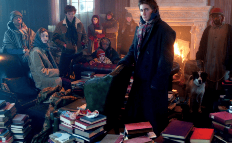 도서관에 피한 재난민들