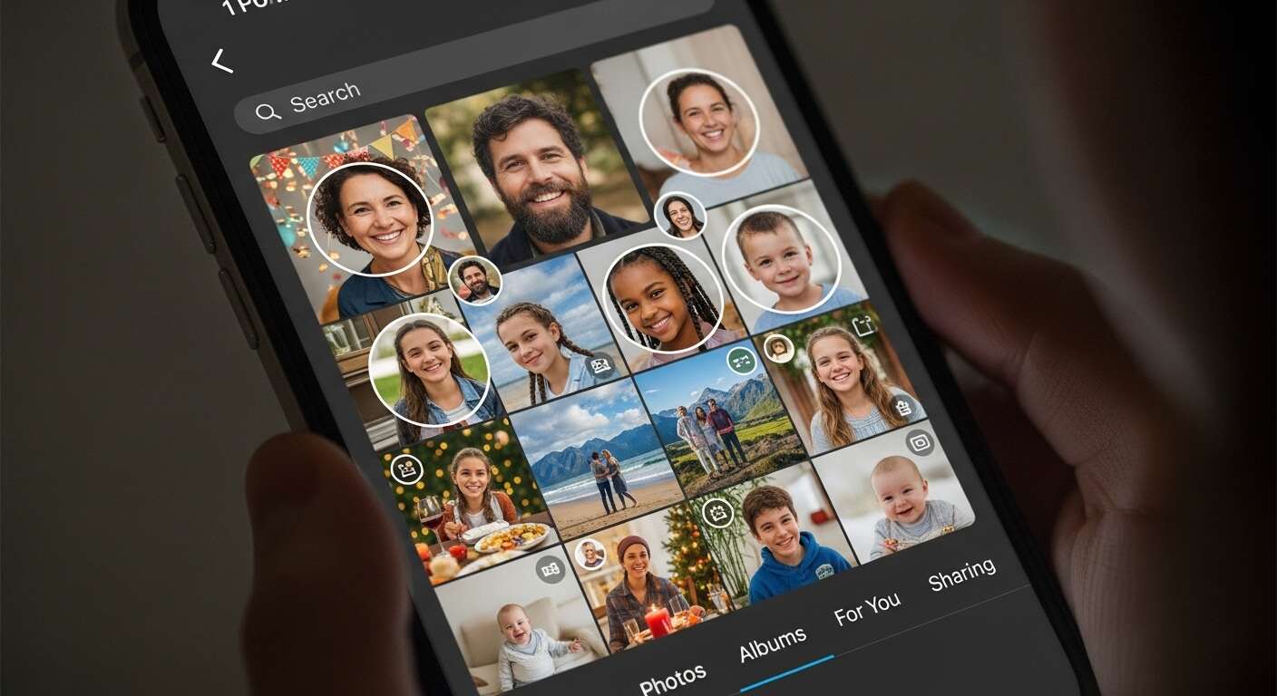 얼굴 인식으로 가족 사진이 정리된 스마트폰 사진첩