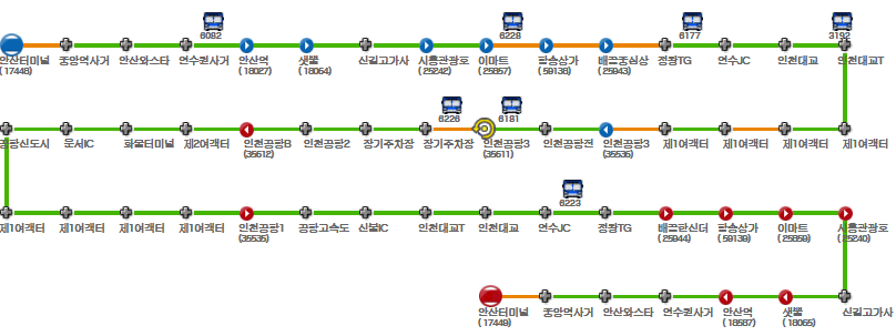 공항 7000번 선택하여 현재위치 확인하기