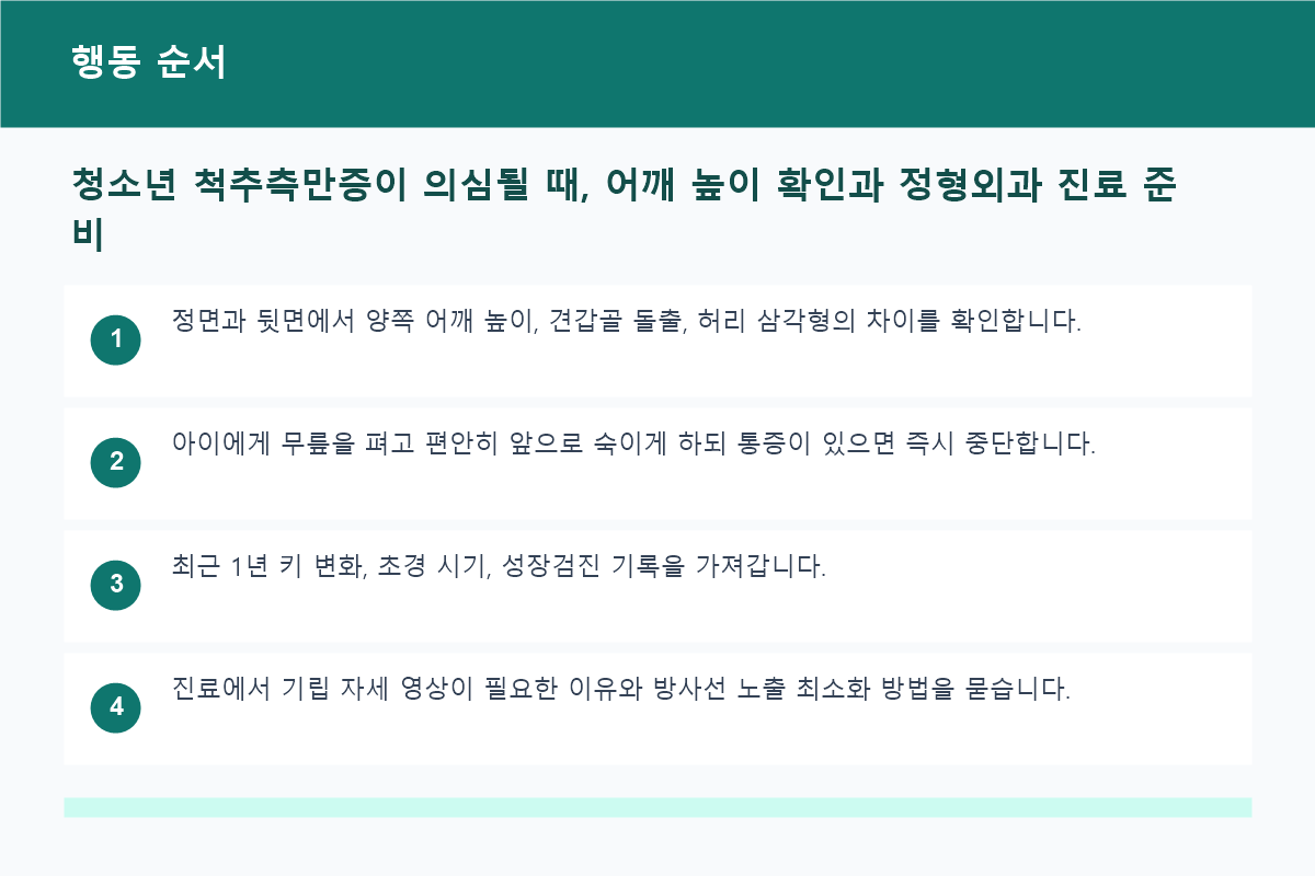 청소년 척추측만증 관찰부터 진료 준비까지의 행동 순서도