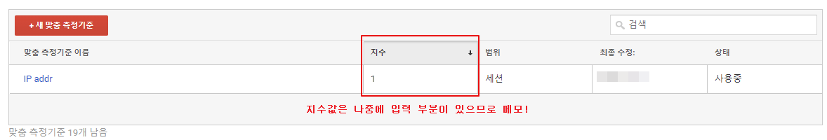 애널리틱스 맞춤 측정 기준 지수