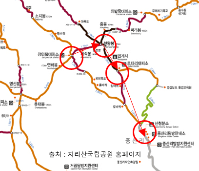 지리산-장터목-대피소~천왕봉~중산리-코스