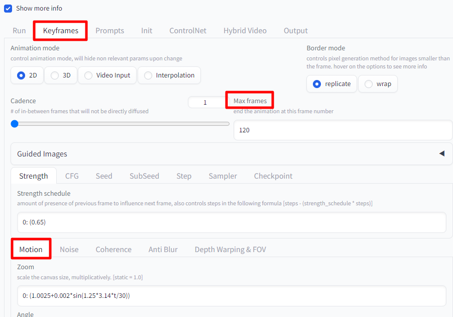 Deforum Keyframes 탭