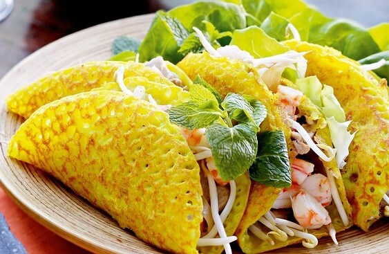 반쎄오, 야채, 새우, 접시