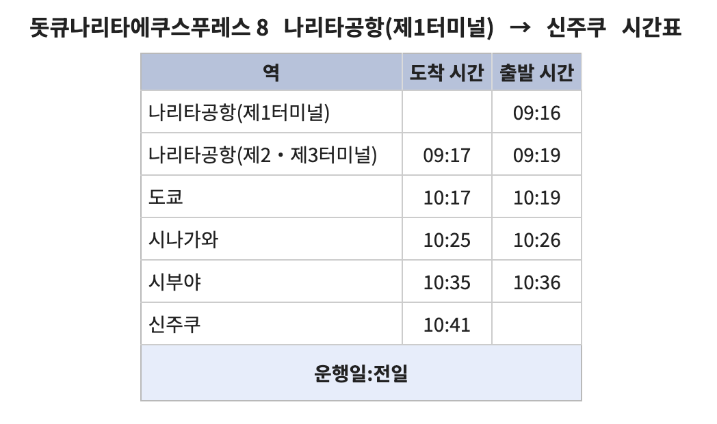 나리타 익스프레스 시간표 확인 방법 캡처2