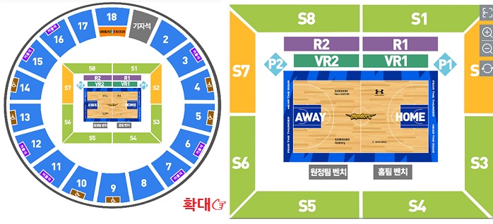 삼성썬더스-잠실실내체육관-농구장-좌석배치도